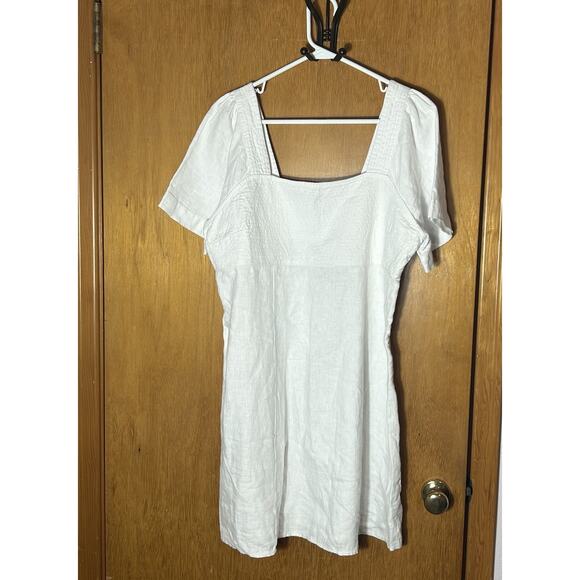 MADEWELL Square Neck Mini Dress Back Cutout White 100% Linen Women Size 14 NEW - Picture 1 of 9